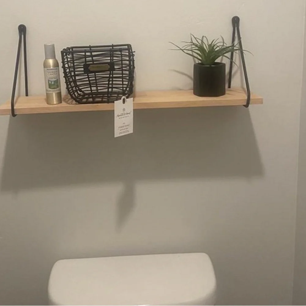 24”x6”Wood Shelf Hanging Wire Matte Black: Bracket Design, Mounting Hardware